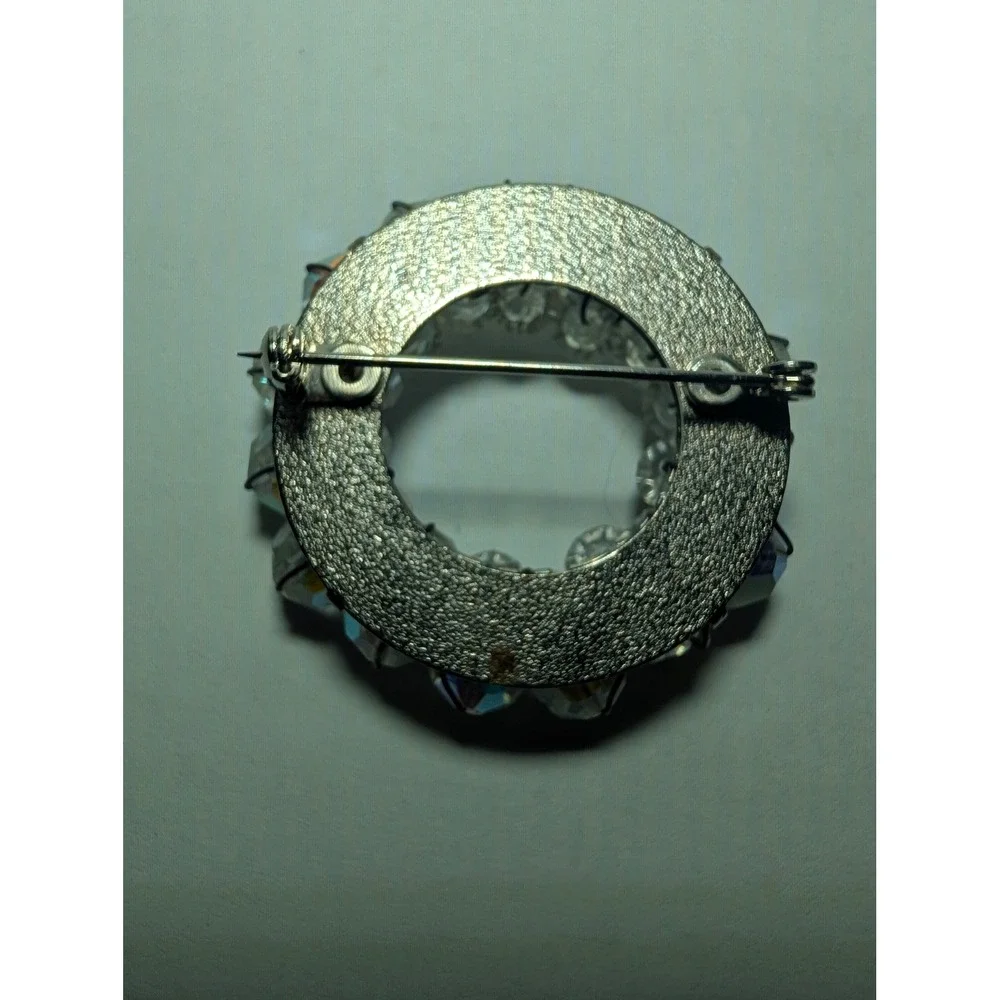 Wreath Brooch OS Clear Good AB Crystal Iridescent Vintage Aurora Borealis